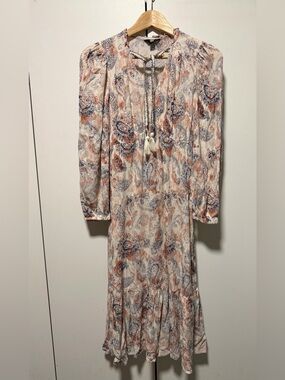 Frye Long-Sleeve Paisley Maxi Dress in Cream, Rust, Navy